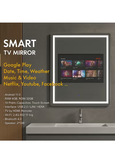Smart Mirror 500×700mm | 3000K–6000K Adjustable | Android 11