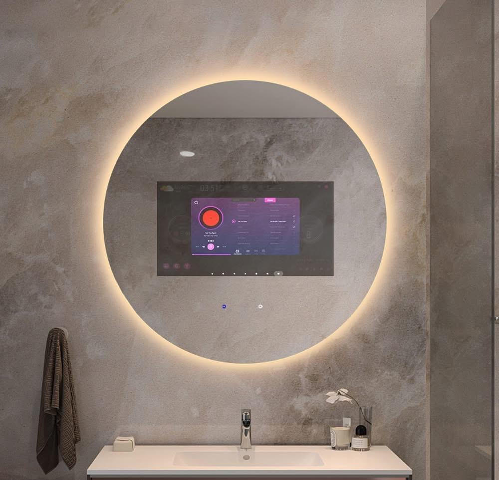 Round Smart Mirror 600mm front view with circular LED frame - La Perle Technology UAE