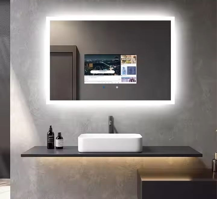 Smart Mirror Square touchscreen interface showing Android 11 apps and weather