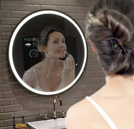 Round Smart Mirror 600mm lifestyle photo in luxury bathroom setting UAE